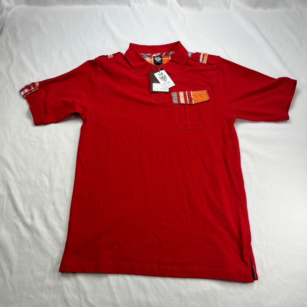G&B Plaid Contrast Yoke Short Sleeve Red Polo Shirt‎ New With Tags, Preppy